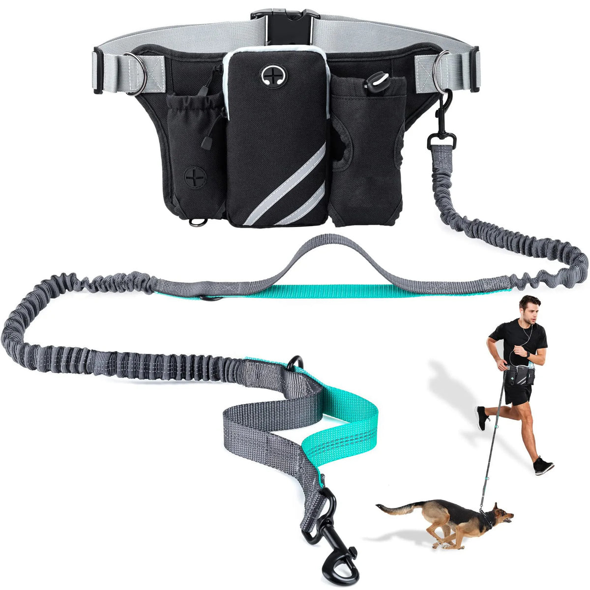 Hands-Free Reflective Dog Walking Belt with Storage Pouch