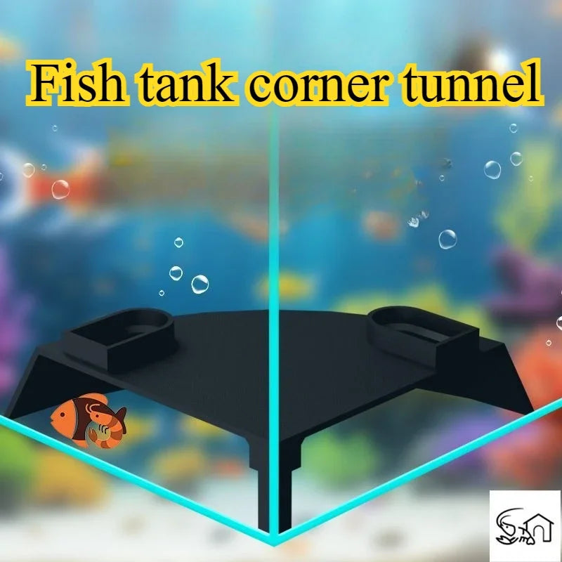 A black aquarium corner tunnel hideout designed for fish and shrimp.