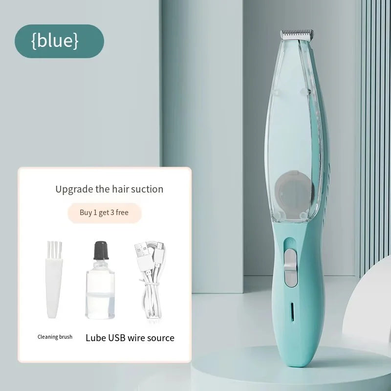 Helles blaues Elektrobürsten-Gerät mit klarem Kopf neben Reinigungsbürste und Schmierungskomponenten.