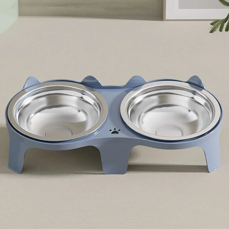 Stainless Steel Anti-Tip Cat & Dog Bowl with Double Compartments