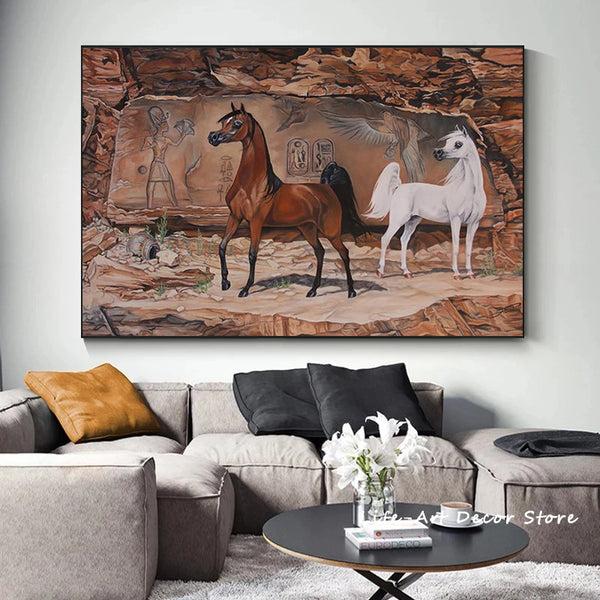 Vintage Arabian Horse Canvas Painting - Wall Art