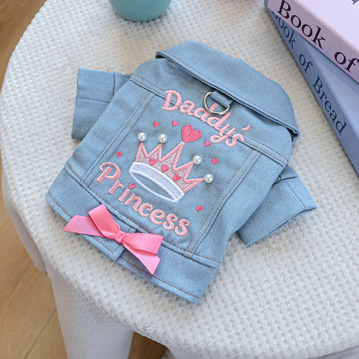 Charming Denim Jacket for Small Dogs with Playful Prints