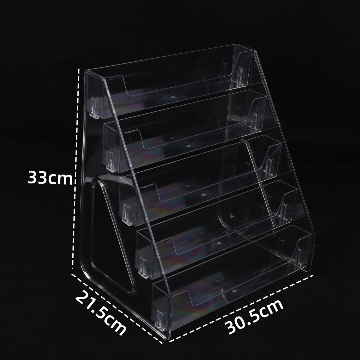 Clear Acrylic Display Stand with Slanted Tiers for Business Cards, Brochures & Cosmetics