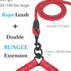 Red rope leash for large dogs featuring a double bungee extension.