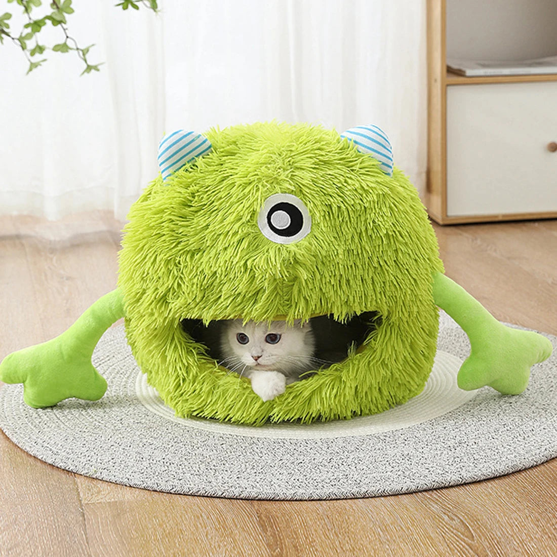 Monster Cartoon Plush Cat Bed Cave with Cushion