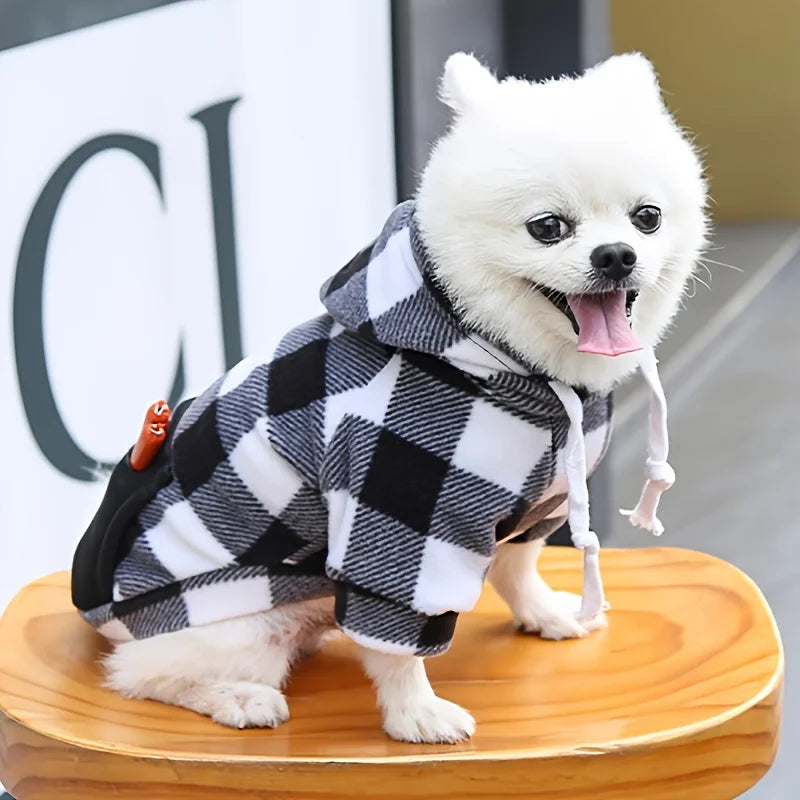 Plaid Fleece Pet Hoodie with Zipper Pocket