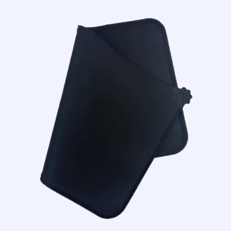 Black waterproof silicone pet feeding mat shown from above