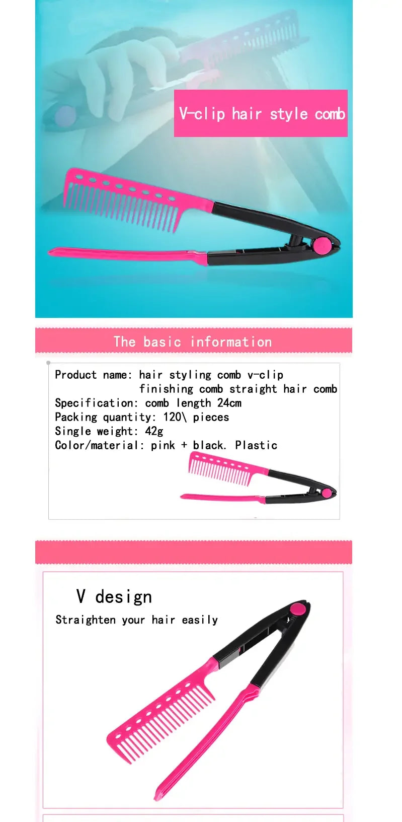 Folding V-Shaped Detangling Comb for Hair Styling