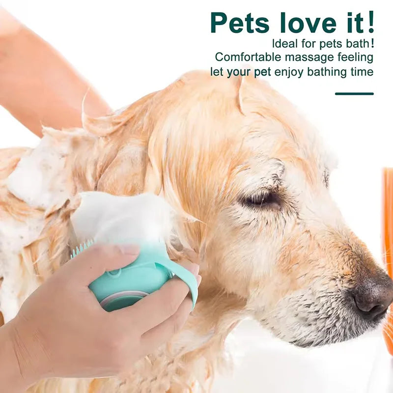 Silicone Pet Bath Massage Brush with Foam Dispenser