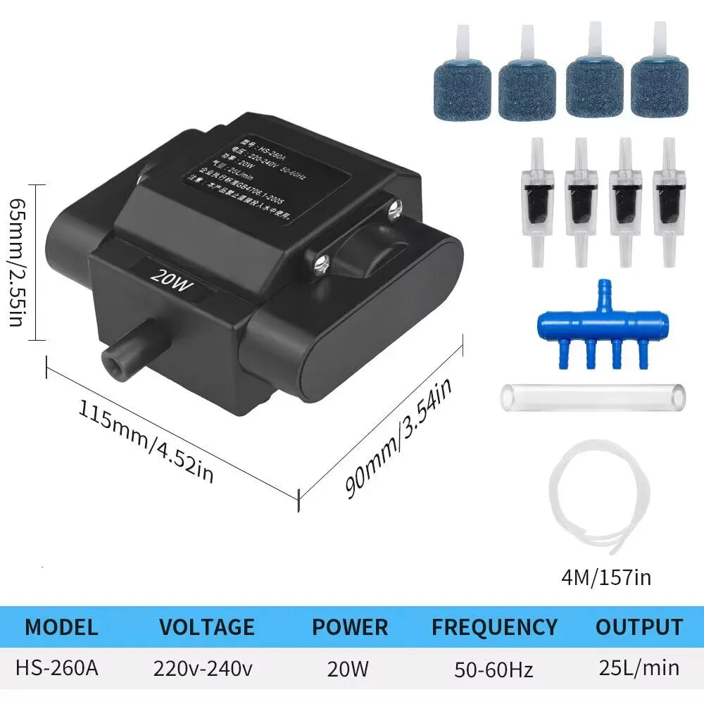 4-Outlet Aquarium Air Pump with Adjustable Oxygen Flow for Fish Tanks and Hydroponics