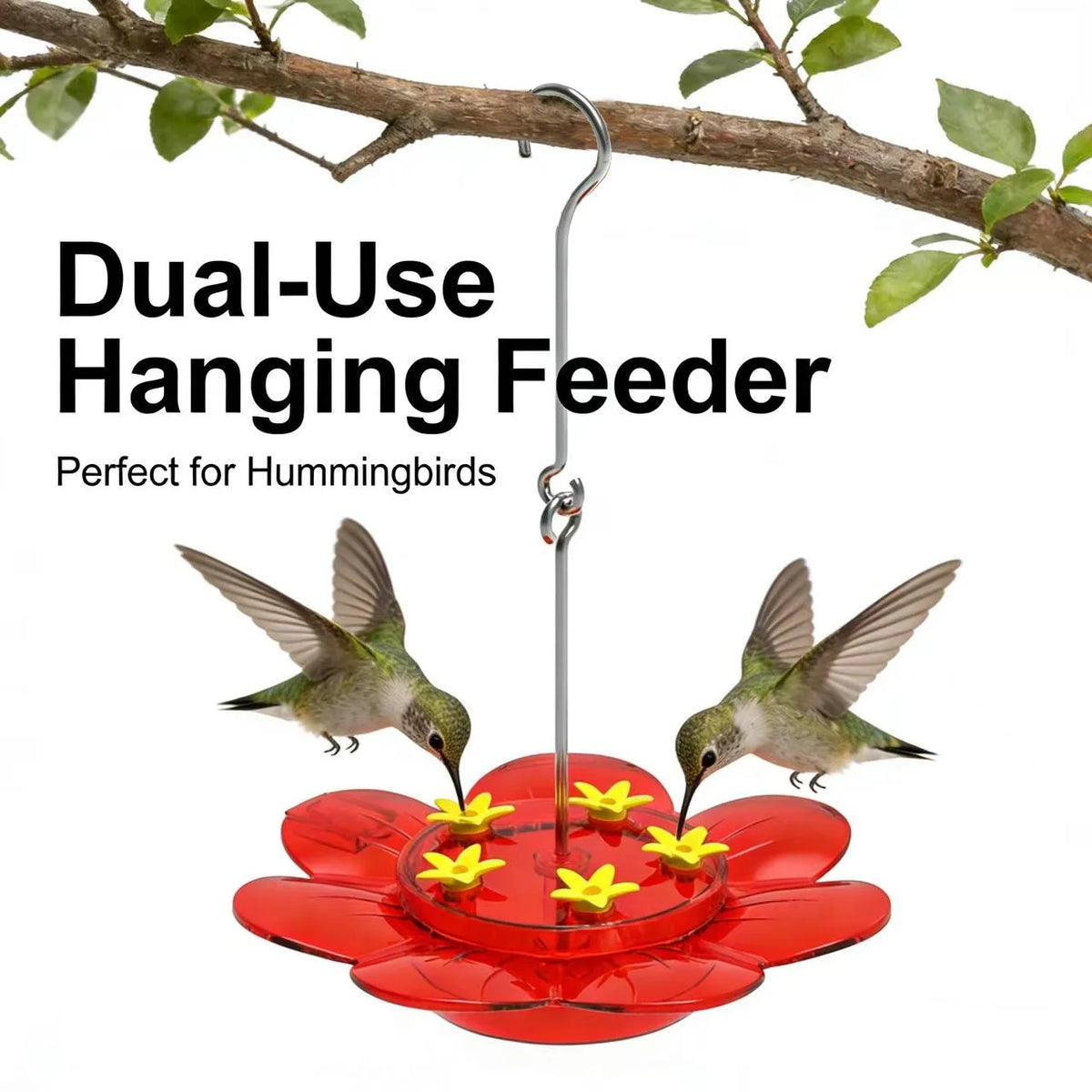 2-in-1 Hummingbird Feeder with Suction Cup & Hanging Design
