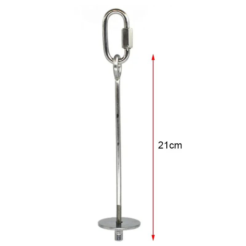 Stainless steel bird feeder fork for parrots with a hanging loop and a 21cm length.