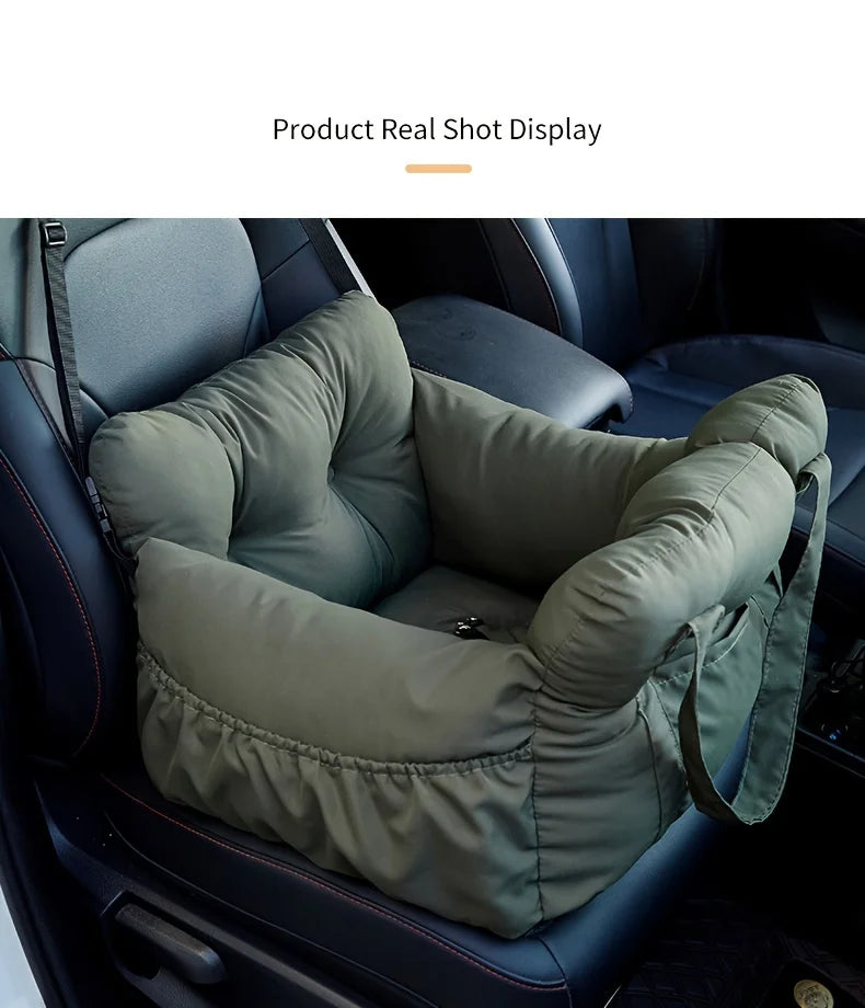Dog Car Seat with Safety Belt – Non-Slip, Washable Travel Bed for Small Dogs