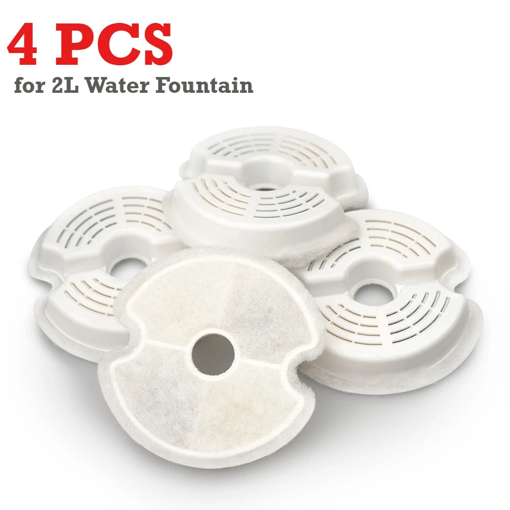 Four white replacement filters for a 2L water fountain