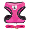 Pink mesh pet harness vest with black trim and reflective strap for small dogs and cats
