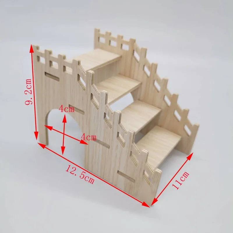 A wooden multi-room maze playhouse for hamsters with various levels and openings.