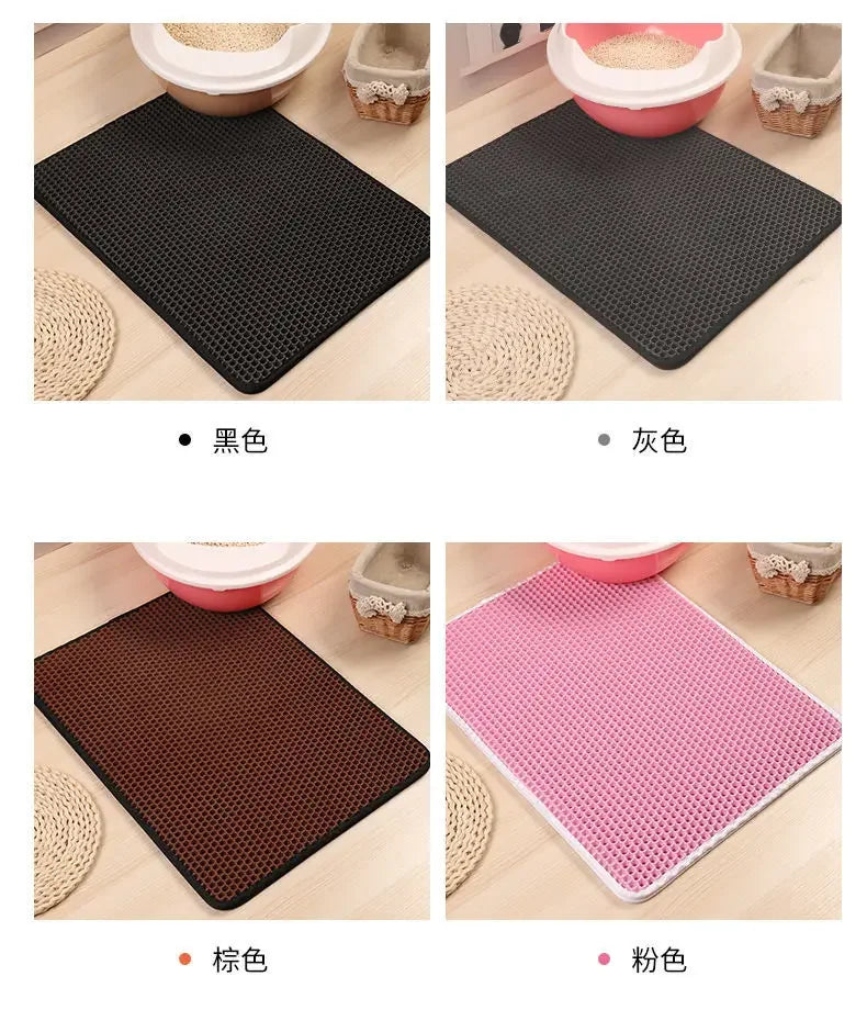 Double-Layer Waterproof Cat Litter Mat with Non-Slip Base