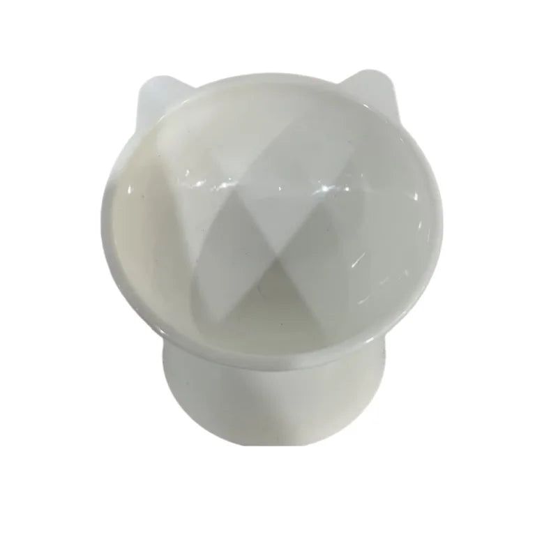 White ergonomic elevated pet bowl with storage for cats and dogs