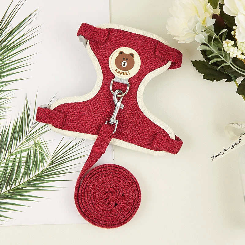 Adjustable Linen Rabbit Harness and Leash Set with Padded Comfort
