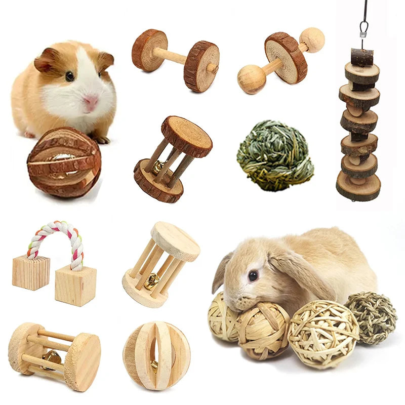 Natural Wooden Chew Toy Set for Small Pets – Guinea Pigs, Rabbits & Hamsters