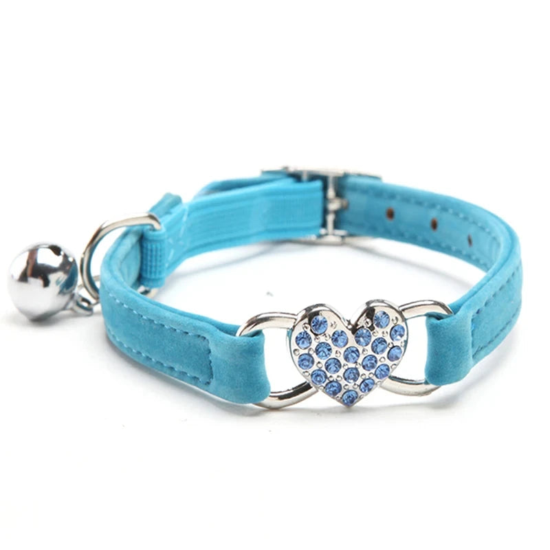 Heart-Shaped Velvet Cat Collar with Bell