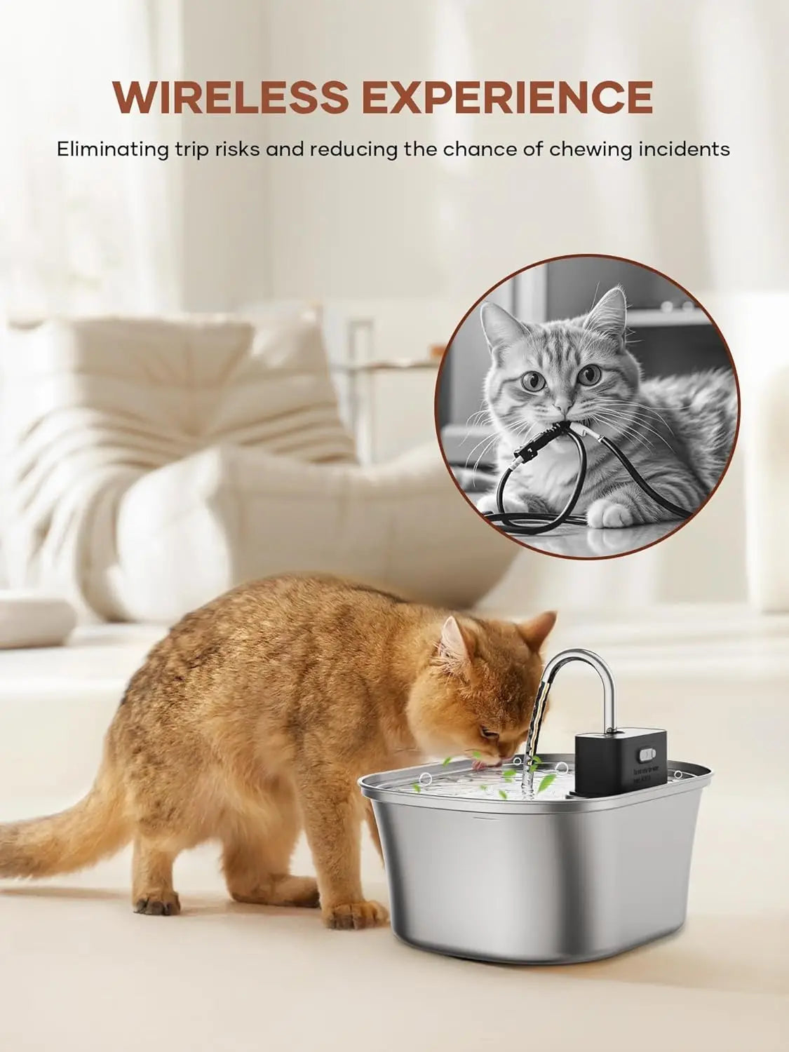 3.2L Stainless Steel Cat Water Fountain with Smart Sensor