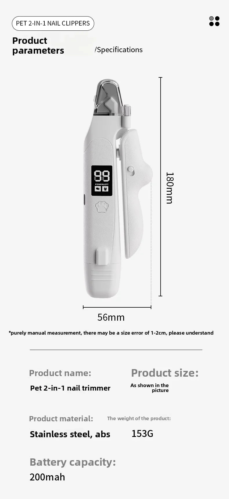 2-in-1 Pet Nail Clipper and Grinder with LED Light