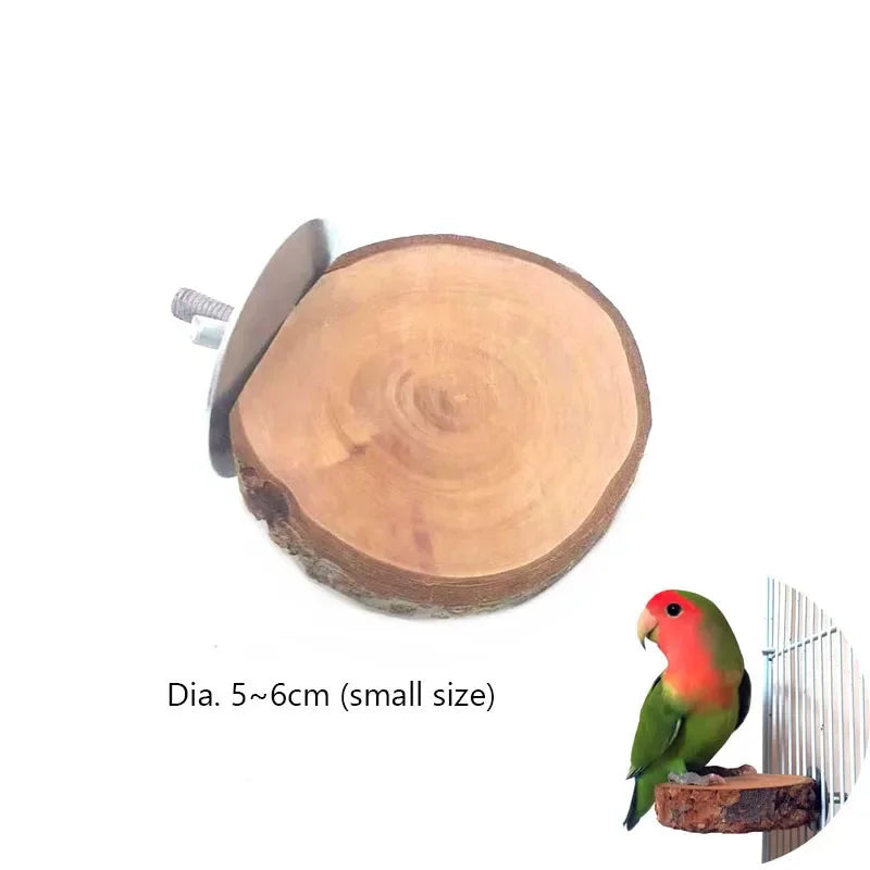 Sección transversal de una percha de madera natural para pájaros, mostrando la veta y el corte final.