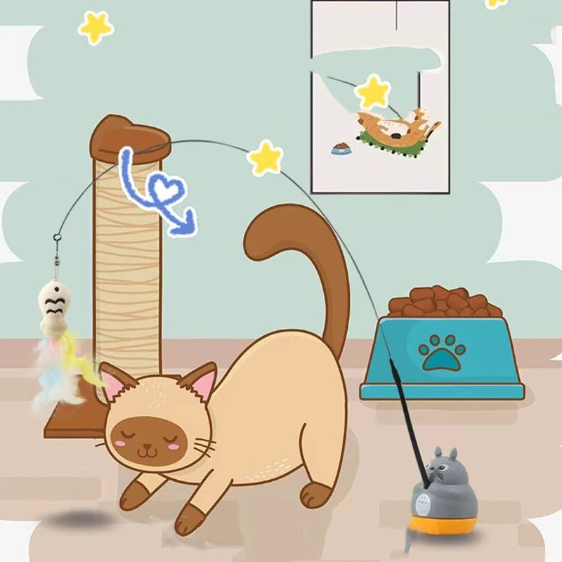 Juguete Interactivo para Gatos con Plumas y Varita