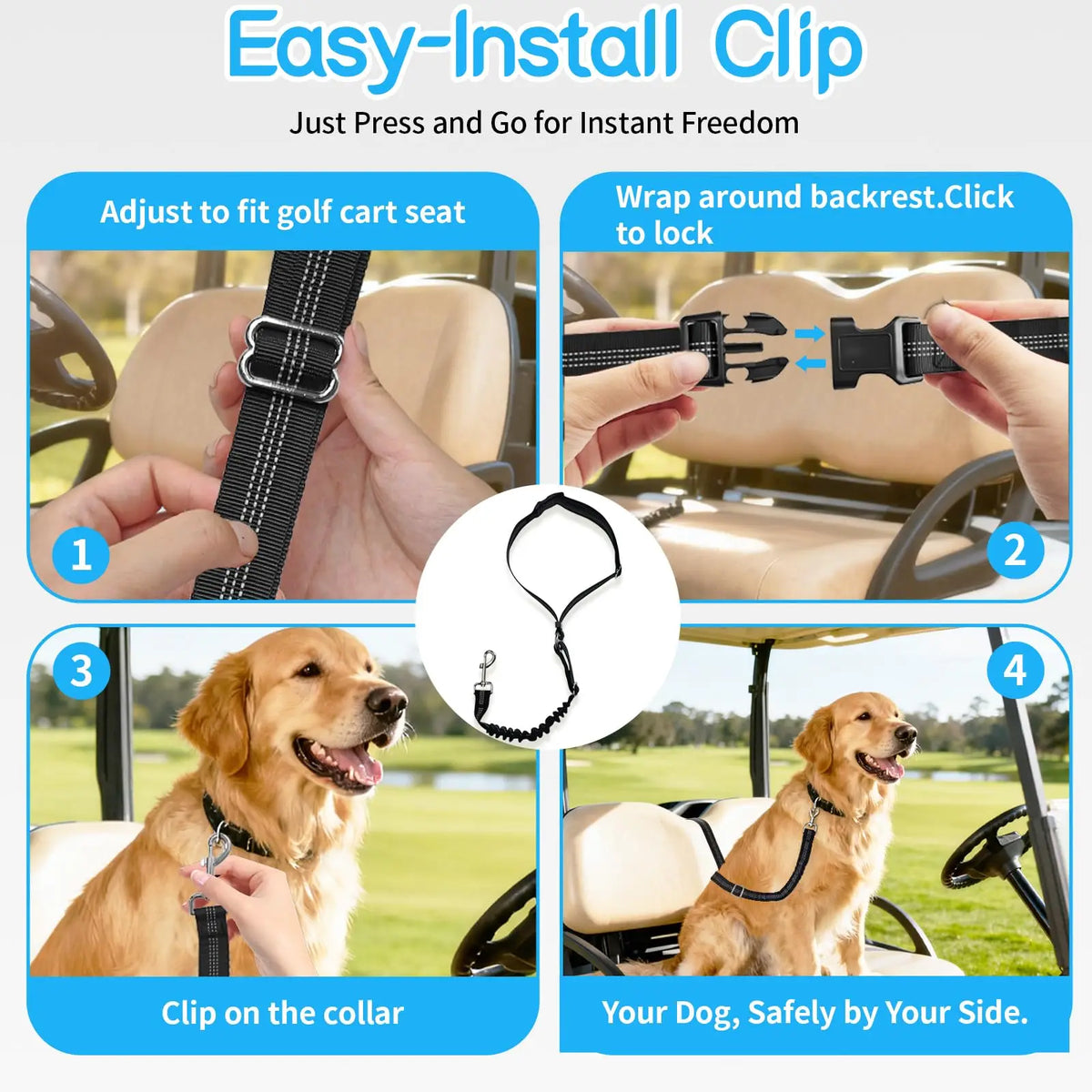 Adjustable Dog Car Seat Belt with Shock-Absorbing Elastic Leash