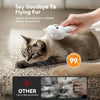 A hand is using a white grooming brush with a fine water spray on a cat for gentle grooming.