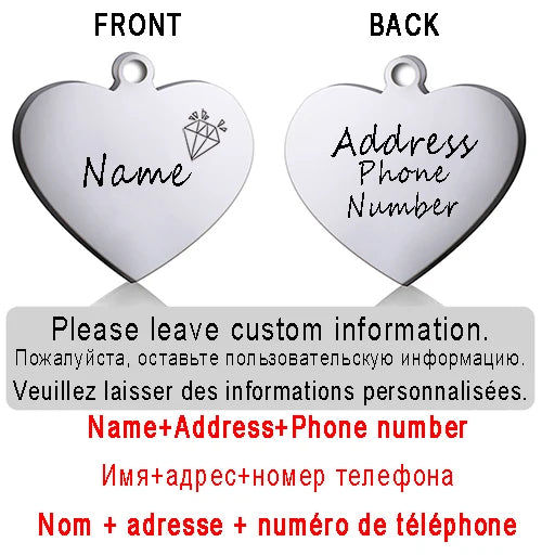 Personalized Pet ID Tag for Collar - Engraved Heart Tag