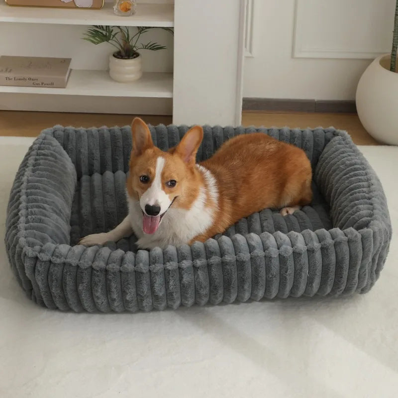 Cozy Rectangle Plush Pet Bed with Removable Cover