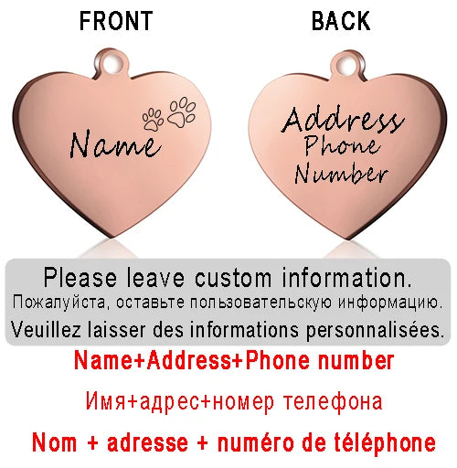 Personalized Pet ID Tag for Collar - Engraved Heart Tag