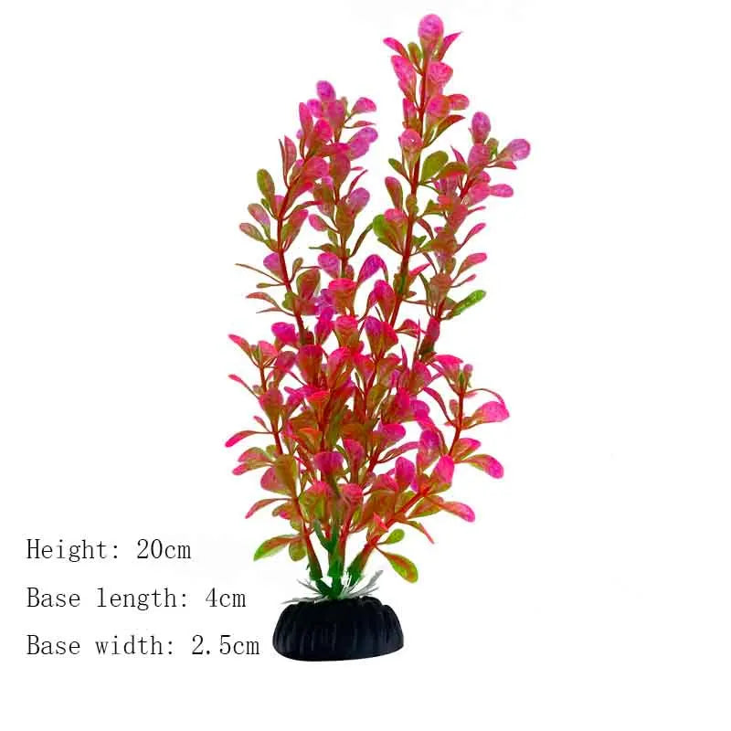 A vibrant artificial aquarium plant with pink and green foliage, measuring 20cm in height.