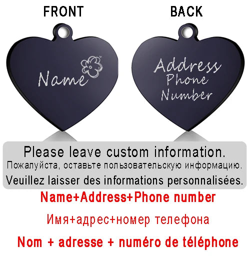 Personalized Pet ID Tag for Collar - Engraved Heart Tag