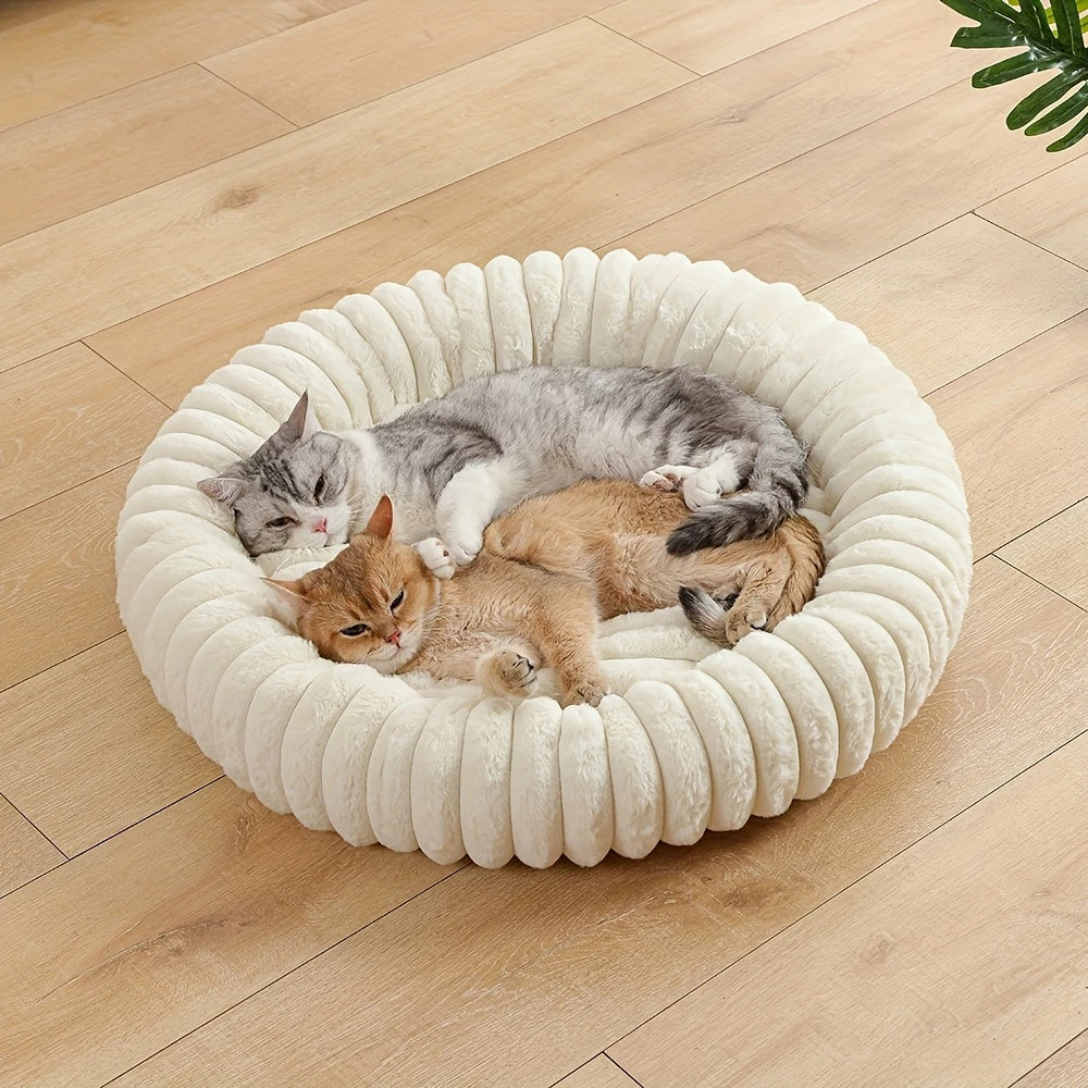Round Donut Cat Bed - Ultra Soft Plush Pet Nest for Small Dogs and Cats