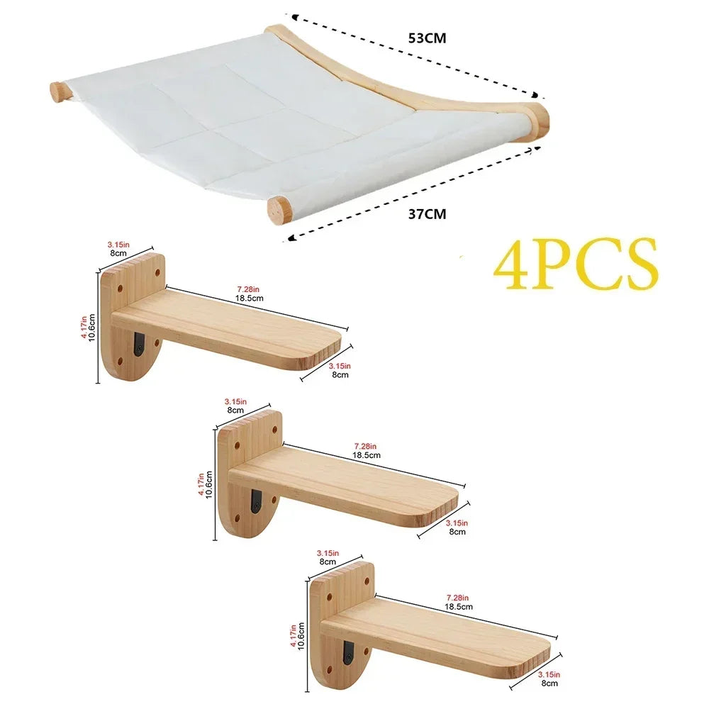 Wall-Mounted Cat Hammock and Climbing Stairs with Scratcher