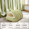 A green checkered pet bed with a plush fleece lining and removable cover shown on a light surface.