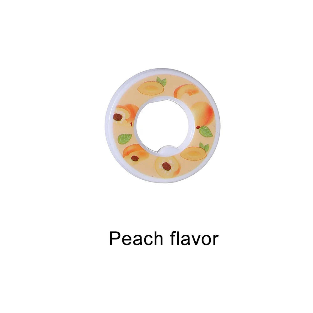 A white flavor pod for water bottles with a peach design and the text Peach flavor.