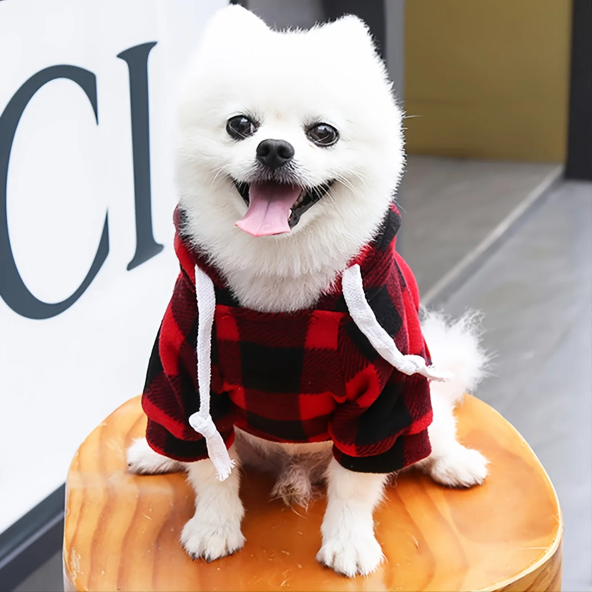 Plaid Fleece Pet Hoodie with Zipper Pocket