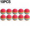 Ten rainbow colored EVA rattle balls arranged in a row.