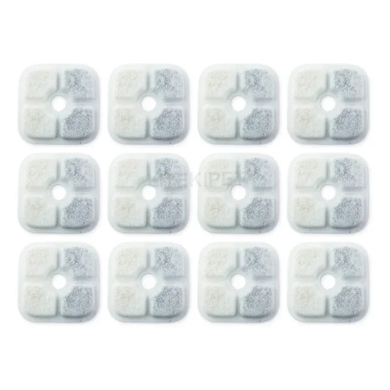 Twelve replacement filters for a Catit PIXI water fountain, packaged in a grid.