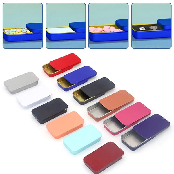 Compact Sliding Tin Box for Pills, Candy, and Small Essentials