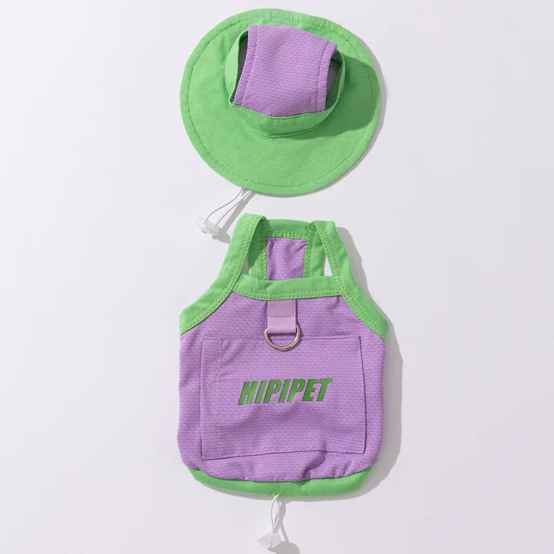 Breathable Mesh Dog Summer Vest with Hat and Traction Buckle