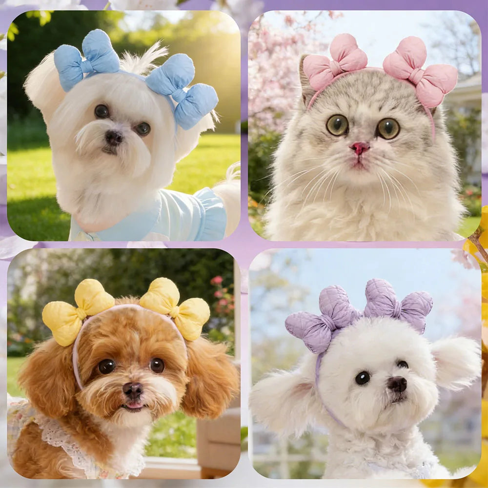 Handmade Pet Hair Bows – Adjustable Multi-Style Cloth Bows for Dogs and Cats