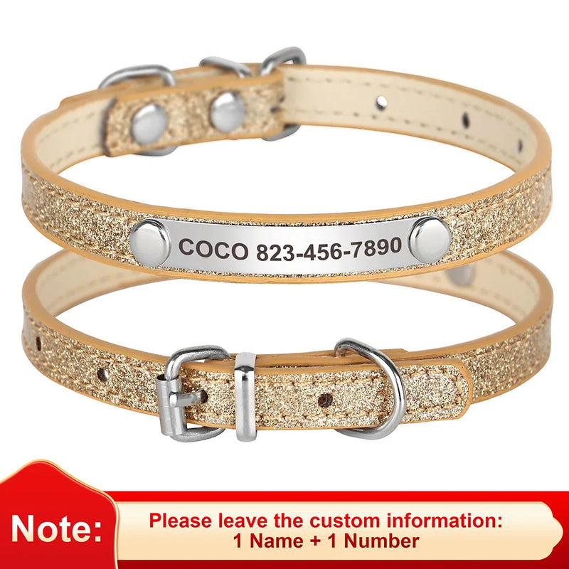 Individuell gravierte Leder-Hundehalsband mit ID-Tag