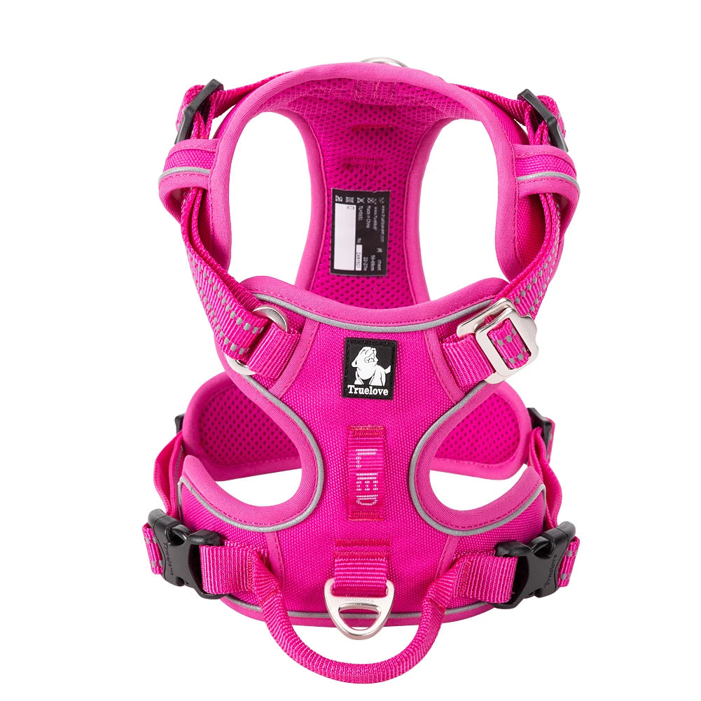 Helles pinkes gepolstertes Nylon-Hundgeschirr mit reflektierender Borte.