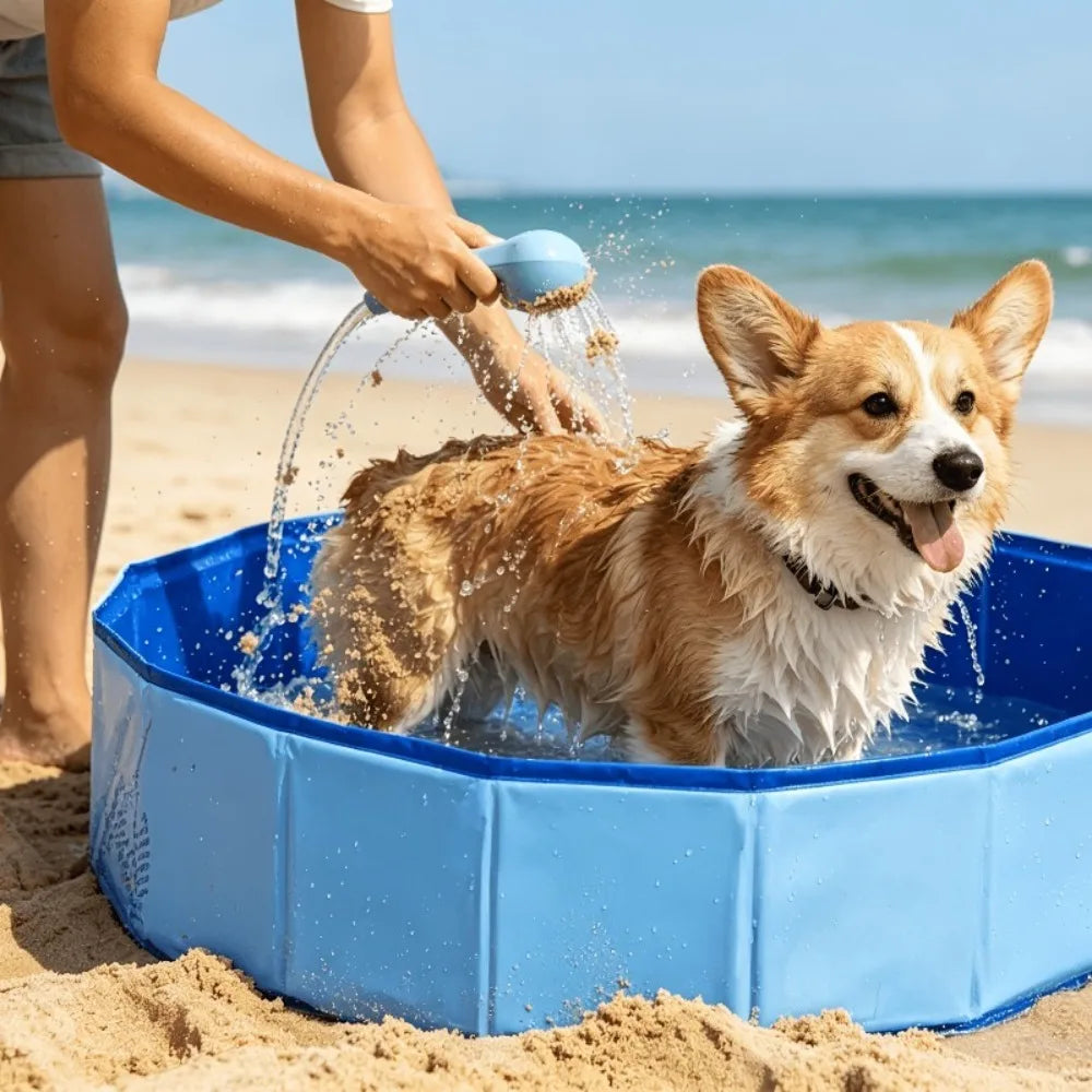 Foldable Dog Bath Tub with Grooming Brush Set