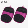 A pair of reusable pet hair removal gloves in pink and black.